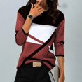 thumbnail image 1 of Women Autumn Color Contrast Positioning Print Round Neck Long Sleeve Casual Top, 1 of 8
