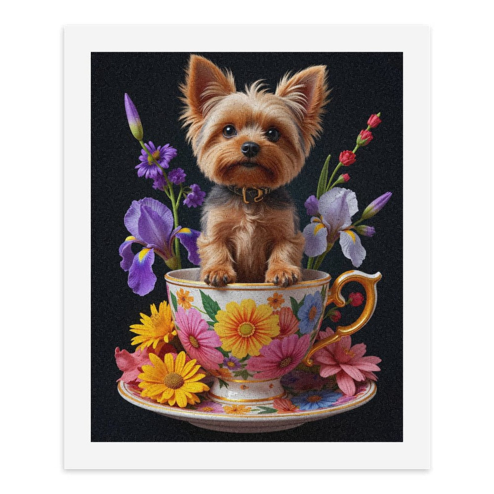 Paint by Numbers Kit for Adults, Yorkshire Terrier In Floral Teacup Paint by Numbers, Easy Paint by Numbers Kit for Adults Beginner, DIY Adult Paint by Number Kits on Canvas, 12x16in Home Decor