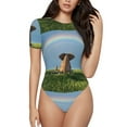 thumbnail image 2 of Goofa Elephant Dog Printed Women Rash Guard Short Sleeve,Tummy control Swimsuit Surfing Swimsuit Bathing Suit One Piece Swimsuit UPF 50-XX-Large, 2 of 9