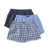 Men's Perry Ellis 879772 100% Cotton Solid & Plaids Woven Boxers - 3 Pack (Navy/Blue L)