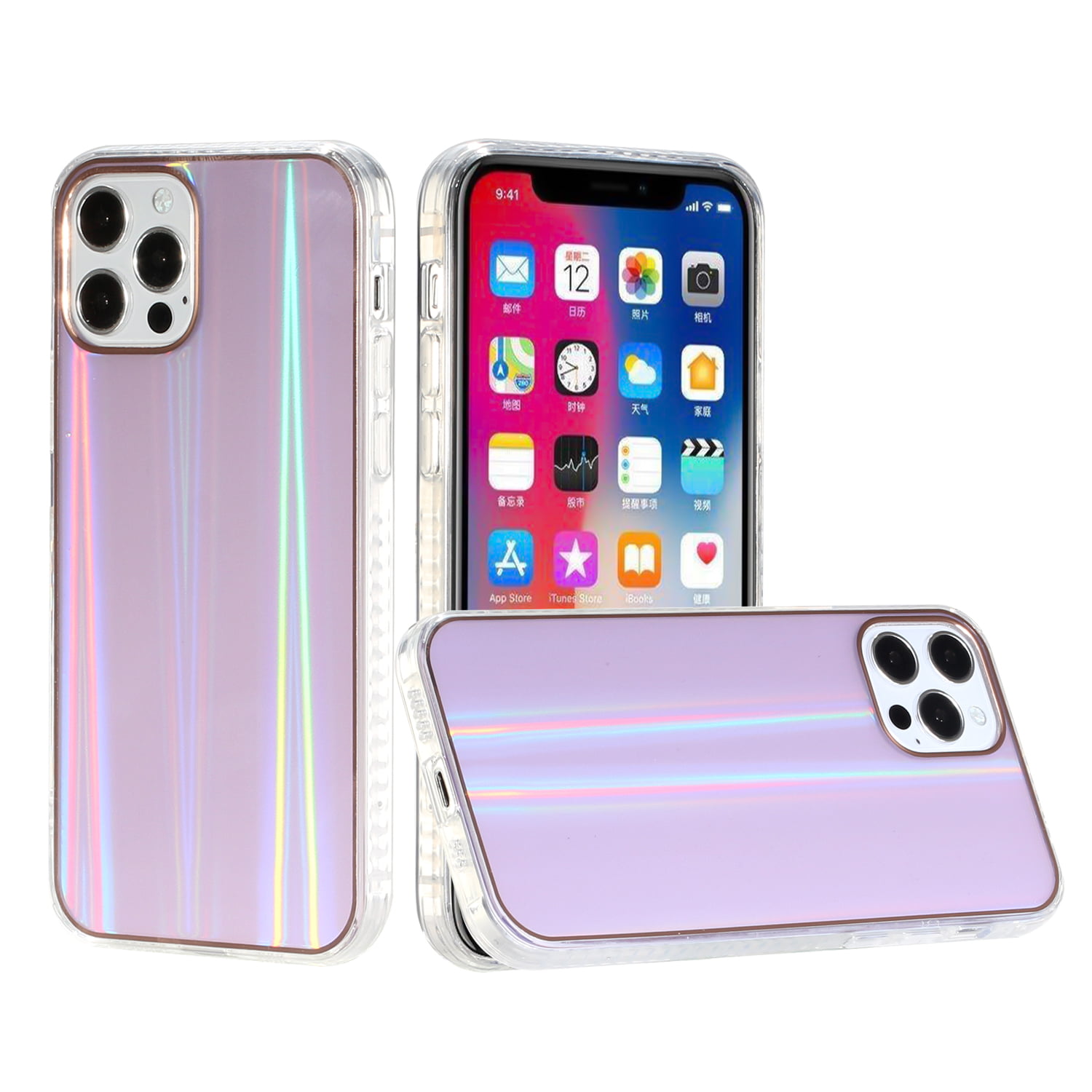 For Apple Iphone Se2 8766s Electroplated Aurora Colorful Lines Transparent Hybrid Case Cover Light Purple Walmart Com Walmart Com
