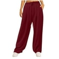 thumbnail image 2 of BXINGOHAI Womens Wide Leg Sweatpants Fleece Lined Baggy Pants Drawstring Athletic Joggers Fashion Winter Outfits Wine L, 2 of 6