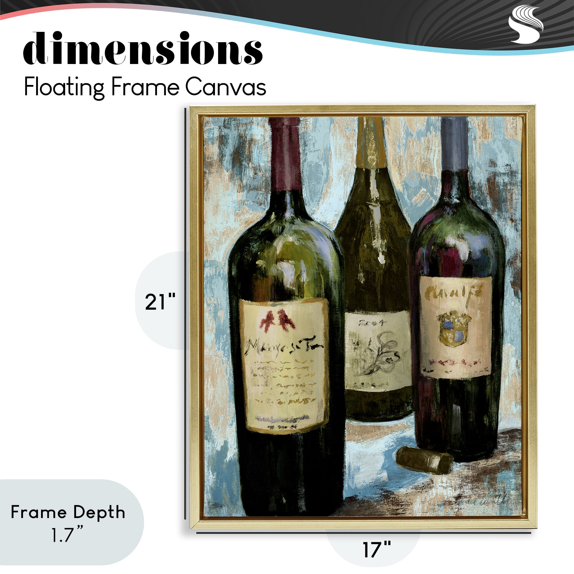 Stupell Industries Labeled Wine Bottle Trio Gold Framed Floater Canvas Wall Art, design by Lanie Loreth
