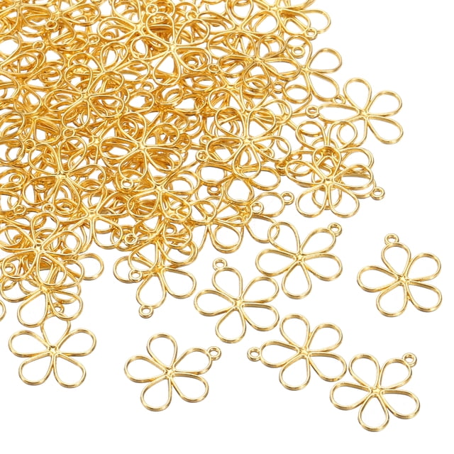 100 Pcs Charm de Flor Hueca Pendientes de Marco de Bisel Abierto para Fabricación de Joyas de Resina Accesorios de Collar Pulsera Artesanías DIY Tono Dorado