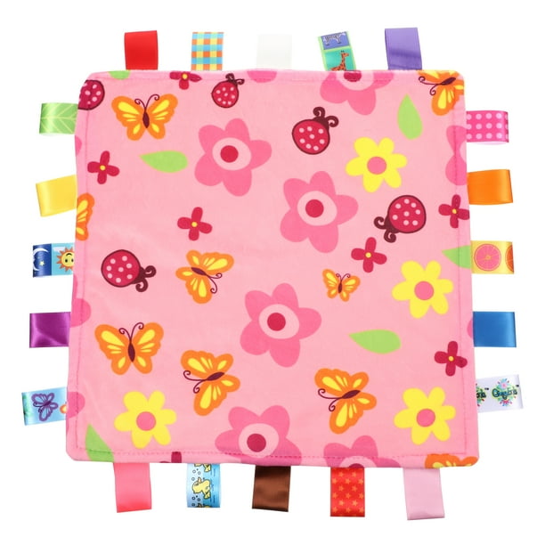 Mantas de seguridad de flores rosadas de 1 pieza con etiquetas coloridas Manta de felpa suave para bebés
