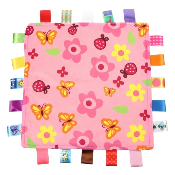 Mantas de seguridad de flores rosadas de 1 pieza con etiquetas coloridas Manta de felpa suave para bebés