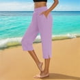 thumbnail image 2 of Bmisegm Stylish Women's Casual Pants Summer Capris Lightweight Stretchy High Waist Cropped Trousers for Everyday Wear Purple XXL, 2 of 6