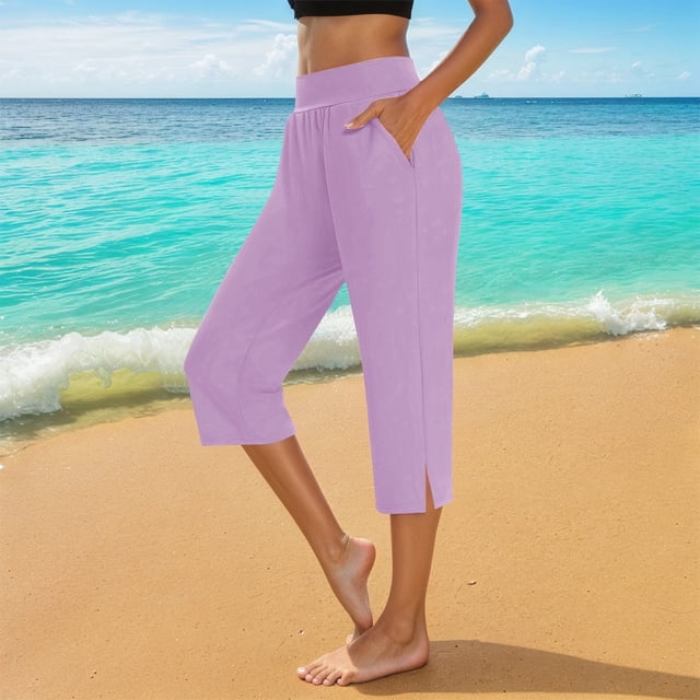 WILLBEST Pantalones Casuales de Mujer Capris elegantes para Uso Diario con Aberturas Laterales Cómodos y de Diseño Ideal para Actividades En Climas Cálidos Extra Grande