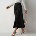 thumbnail image 5 of Women's High Waist Elegant Satin Maxi Skirt with Side Slit - French Draped Casual Formal Midi Skirt for Party Office Events,Black L, 5 of 5