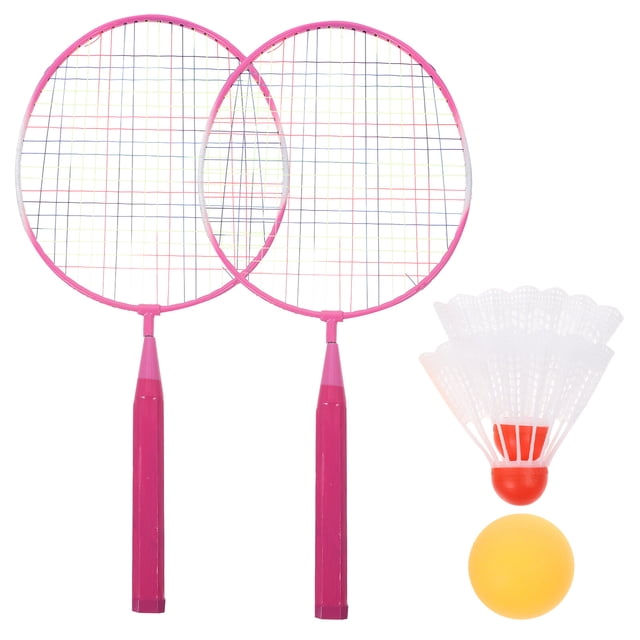 Kids Badminton Racket Set with Balls for Sports Use Pink Iron Nylon Comfortable Handle 3 Years and Up
