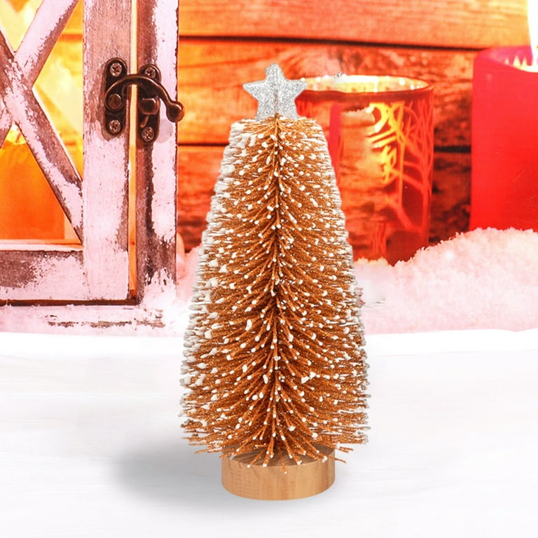 Mini Pine Trees 8inch Sisal Frosted Christmas Trees Snow-Covered with Wood Base Christmas Tree Set Tabletop Trees for Miniature Scenes, Christmas
