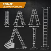 HBTower Ladder, A Frame 4 Step Extension Ladder, 14 FT Multi Position Ladder with Stabilizer Bar, 300 lbs Safe Load Telescopic Ladder for Home Indoor and Outdoor Work