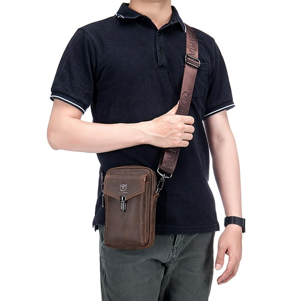 Acheter Hommes voyage sac à bandoulière téléphone portable bandoulière sac  à main téléphone étui en cuir ceinture taille pochette petit sac de  messager