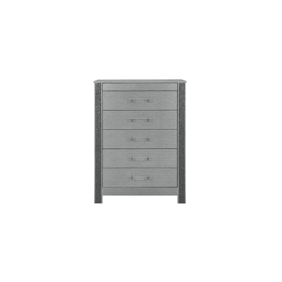 Logan Silver Wood 5 Drawer Bedroom Chest