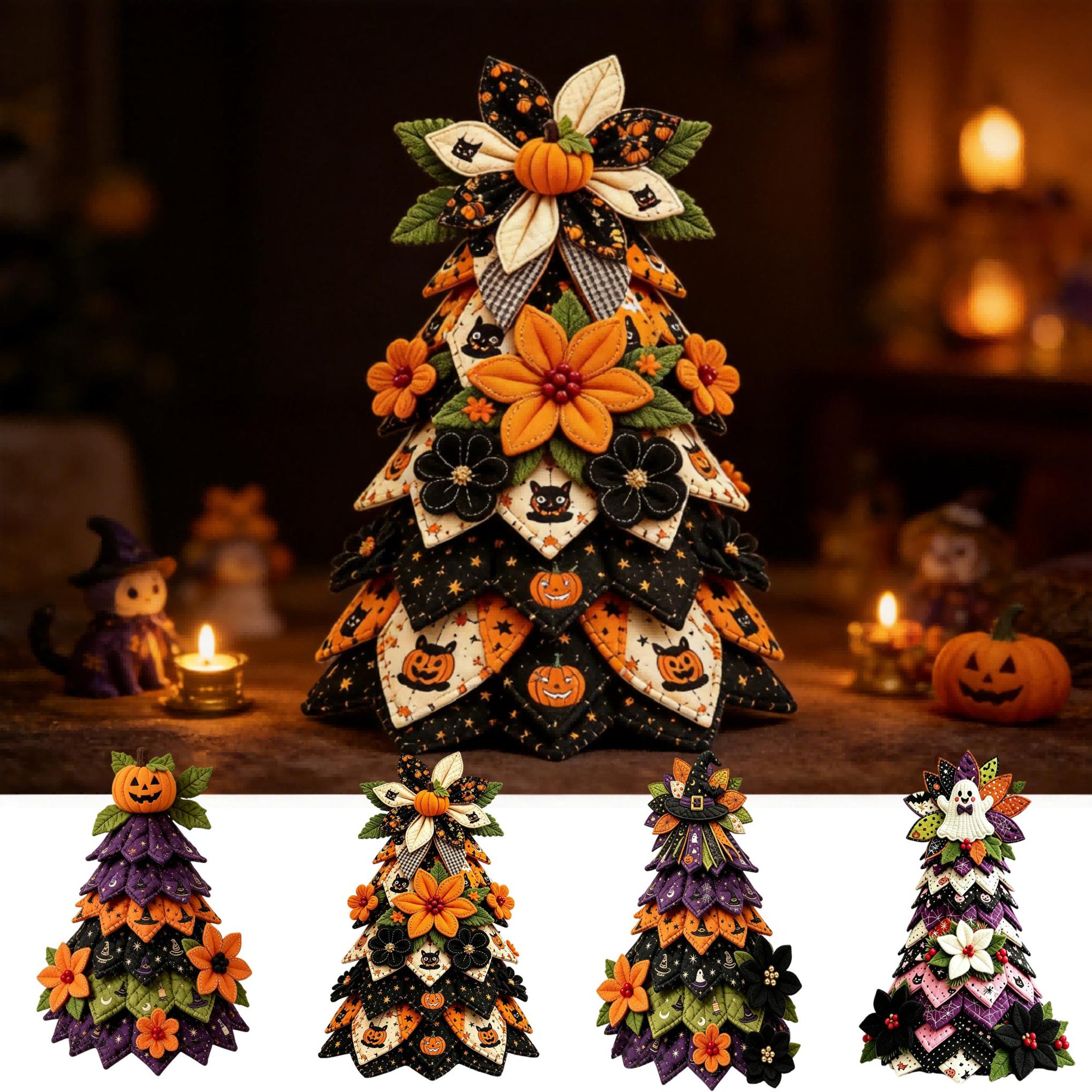 DIY Halloween Quilted Fabric Tree Kit – Complete Set with Pattern Stuffing & Thread | Quilt Kits with Fabric and Pattern for Seasonal Decor