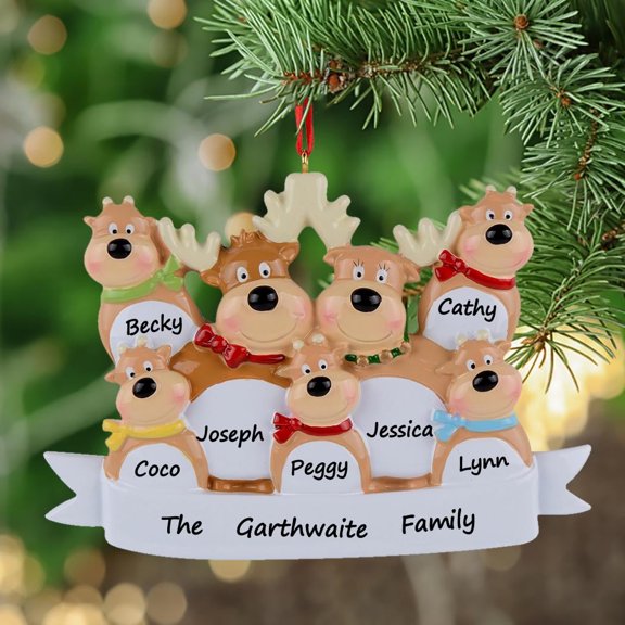 Maxora Personalized Ornaments Personalized Christmas ornament Reindeer Ornament Family of 7 Free Customize