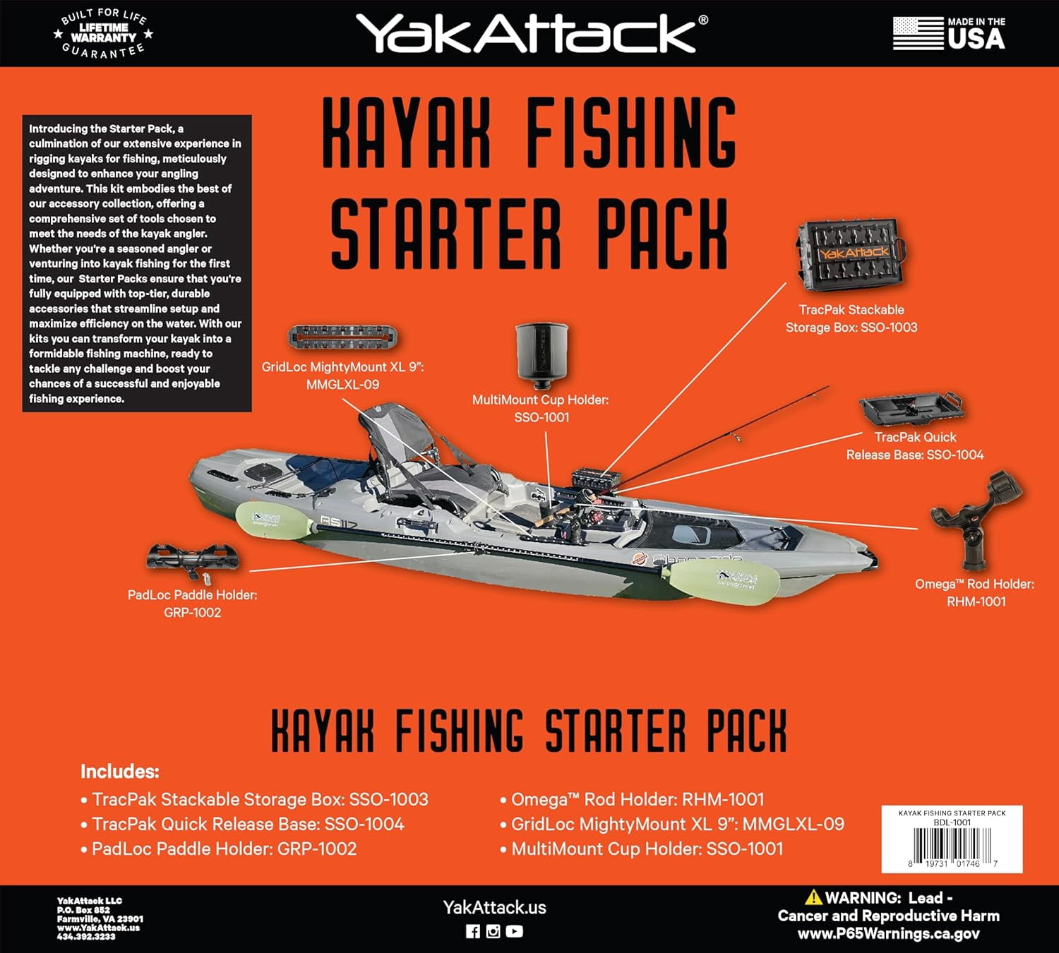 YakAttack Kayak Fishing Starter Pk Bundle Complete Kayak Accessory Kit BLK