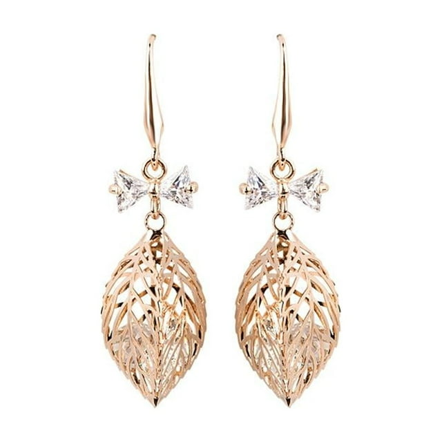 Brilnte Filigrana Grande Hoja Circón Cristal Pendiente De Gota Pendiente Joyería Para Mujer
