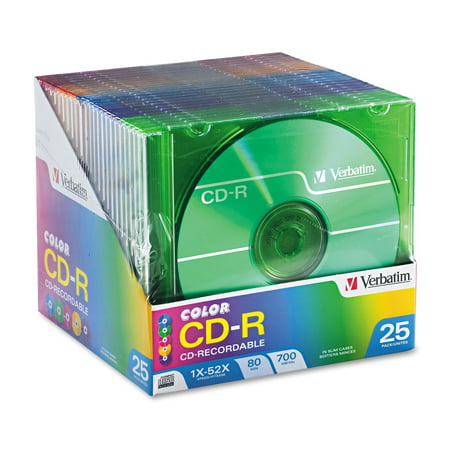 CD-R Discs, 700MB/80min, 52x, Slim Jewel Cases, Assorted Colors,
