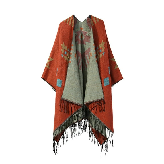Nvzi-c Women's Shawl Wraps Open Front Poncho Cape Oversized Sweaters Casual Cardigan Shawls for Fall Winter，Orange Red A