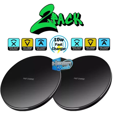 Two 15W Qi-compatible fast wireless charging pads ultra-thin circular wireless charger with a green LED indicator light can be charged through the protective case and are compatible with all devic Two 15W Qi-compatible fast wireless charging pads ultra-thin circular wireless charger with a green LED indicator light can be charged through the protective case and are compatible with all devic
