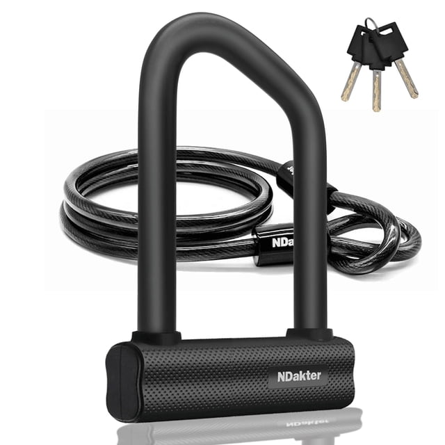 Candado para bicicleta NDakter tipo U con arco de 18 mm, cable de 1,8 m y 1,8 kg