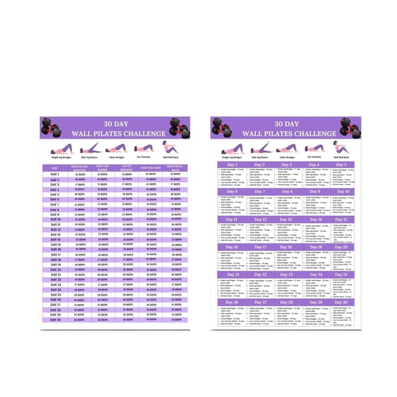 2pc 30 Day Challenge Pilates Exercise Poster, Women's Wall Exercise Poster, Stomach Flattening Challenge, Core Strength Poster
