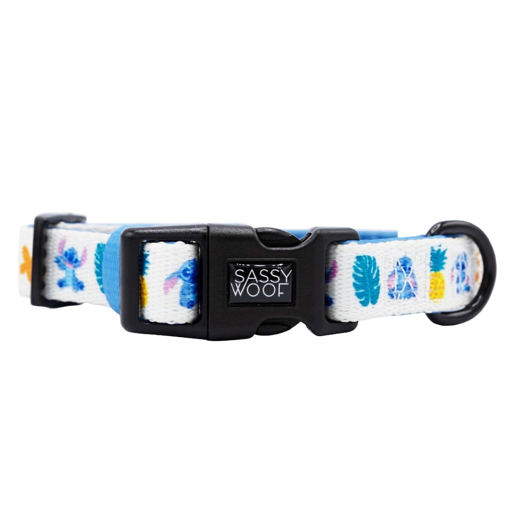 Lilo & Stitch - Sassy Woof Comfort Dog Collar with Disney's Stitch Ohana, Medium, White