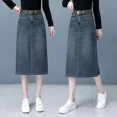 thumbnail image 2 of Falda vaquera de longitud media de estilo nuevo 2024 para mujer, vestido ajustado de cintura alta, estilo vintage, estilo adelgazante, vestido largo, 2 of 5