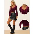 thumbnail image 2 of Top recortados con junta tórica para mujer Blusa de terciopelo de manga larga con cuello en forma de corazón Vino rojo M, 2 of 5