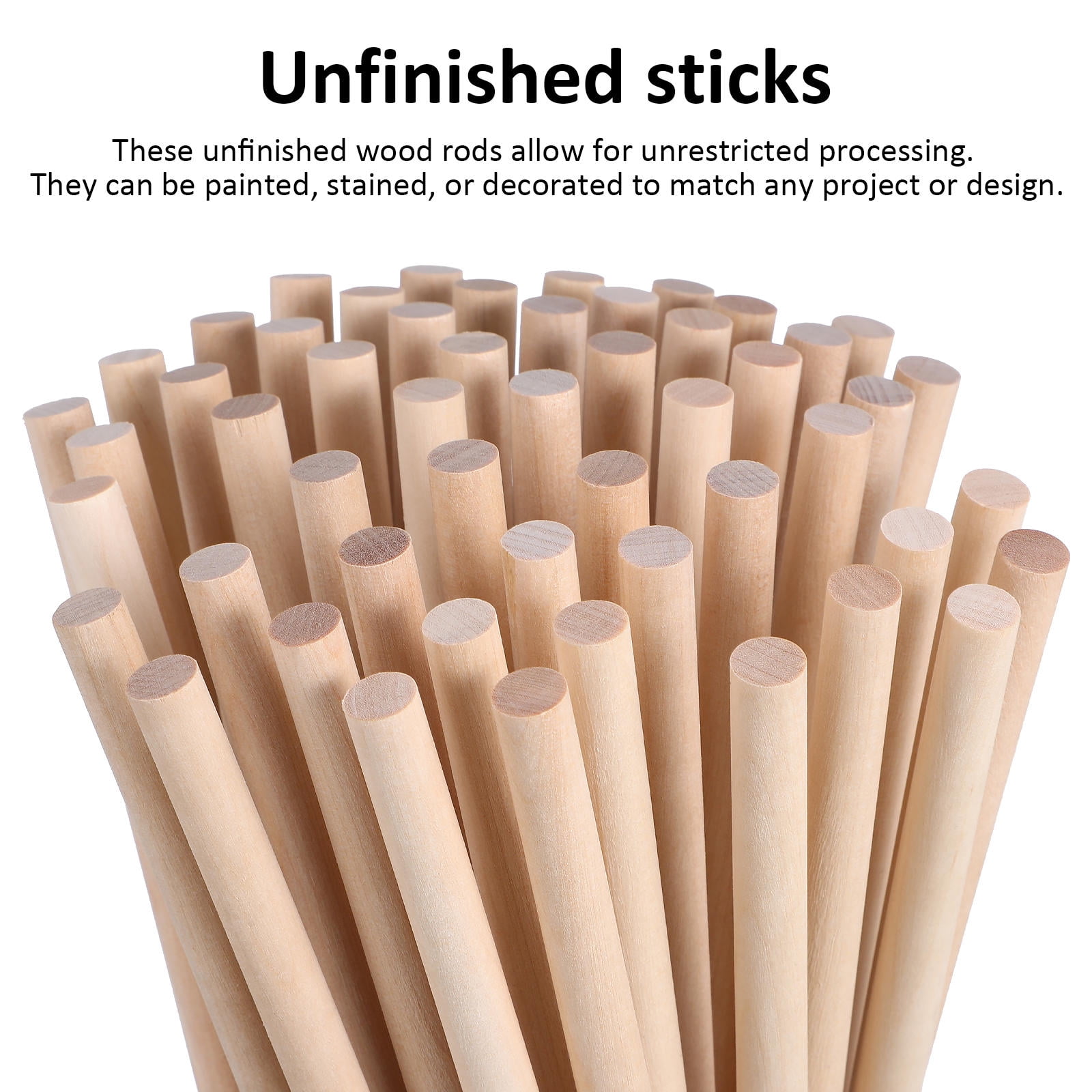 HAMPPLIES 50Pcs Unfinished Wooden Dowel Sticks Smooth Natural Wood Rods for Crafts