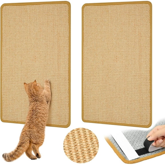 Carpet Cat Scratching Mat Sisal, 2 Packs Sisal Fabric Large 23.6" x 15.7" Cat Scratching Pad for Indoor Cats with Adhesive Hook Loop Tape, Cat Scratching Rug Wall Scratchers for Indoor Cats