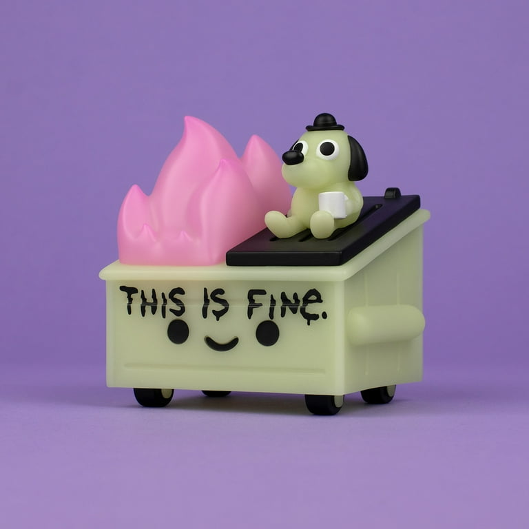 100% Soft This Is Fine Dumpster Fire Vinyl Figure, Glow-In-The