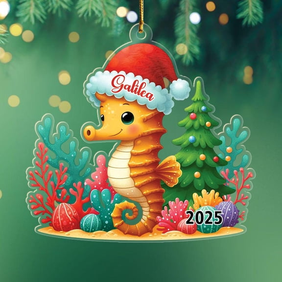 Customized Name Seahorse Lover Ornament Gift for Uncle Aunt Granddaughter Grandson, Seahorse Shape Ornament Christmas 2025, Personalized Seahorses Xmas Ornaments Gift for Birthday Graduation New Year
