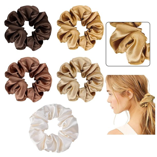 5 Pieces Satin Silk Scrunchies for hair, Satin Hair Scrunchies,Big Hair