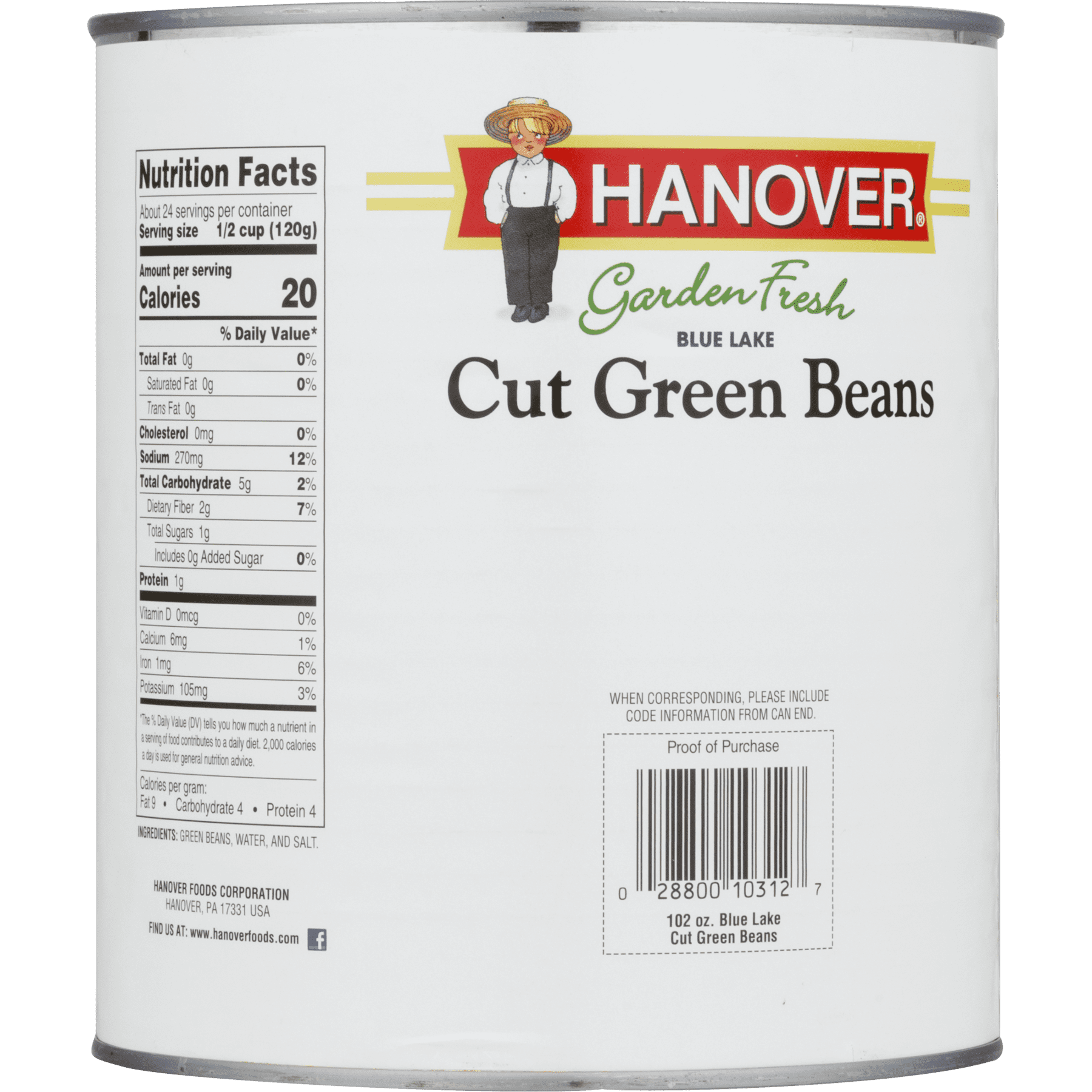 Hanover Garden Fresh Blue Lake Cut Green Beans, 102 oz Can – Value-Size Shelf-Stable Vegetables for Family Meals
