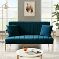 thumbnail image 2 of Mid-Century Modern Velvet Upholstered Loveseat Tufted Futon Sofa, Convertible Fabric Couch with Gold Metal Feet &Throw Pillows, Accent Sofa for Living Room, Small Space, Apartment, Dark Blue, 2 of 9