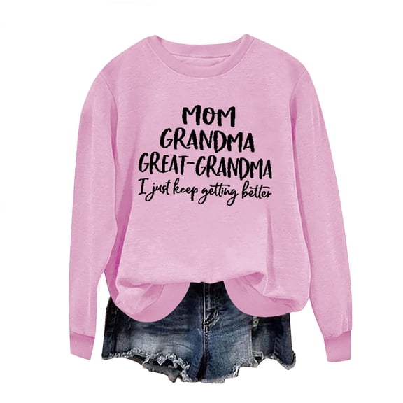Htigea Womens Crewneck Sweatshirt Trendy Graphic Long Sleeve Pullover Casual Loose Fit Daily Tops Fall Winter Outfits Pink XS
