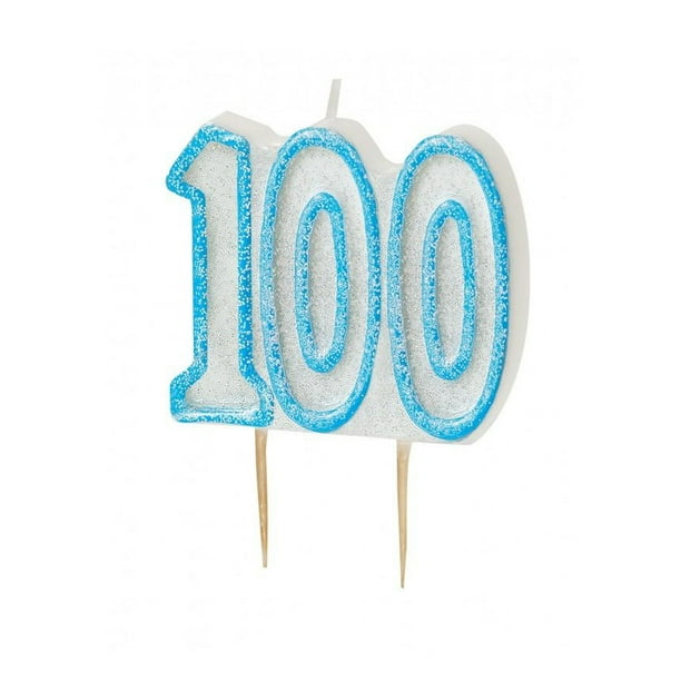Unique Party - Vela Diseño Purpurina 100 Cumpleaños (Azul, Blanco)