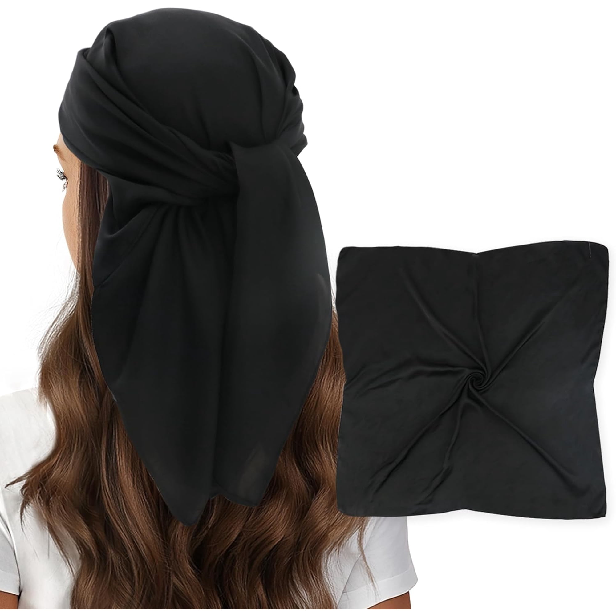 BURIBURI Head Scarf for Women Hair 27 Square Satin Silk Feeling Bnadana Neck Scarf Handbag Accessories Etc