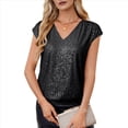 thumbnail image 3 of Tops de Corta con Lentejuelas y Cuello en V para Mujer, Camiseta Sin Mangas Elástica Brillante, Color Negro L, 3 of 8