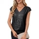 thumbnail image 3 of Tops de Corta con Lentejuelas y Cuello en V para Mujer, Camiseta Sin Mangas Elástica Brillante, Color Negro M, 3 of 8