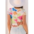thumbnail image 2 of Women's Multicolour Floral Mesh Lettuce Trim Cropped T-Shirt | [ZhiHiMeRi] | (US 12-14)L, 2 of 12