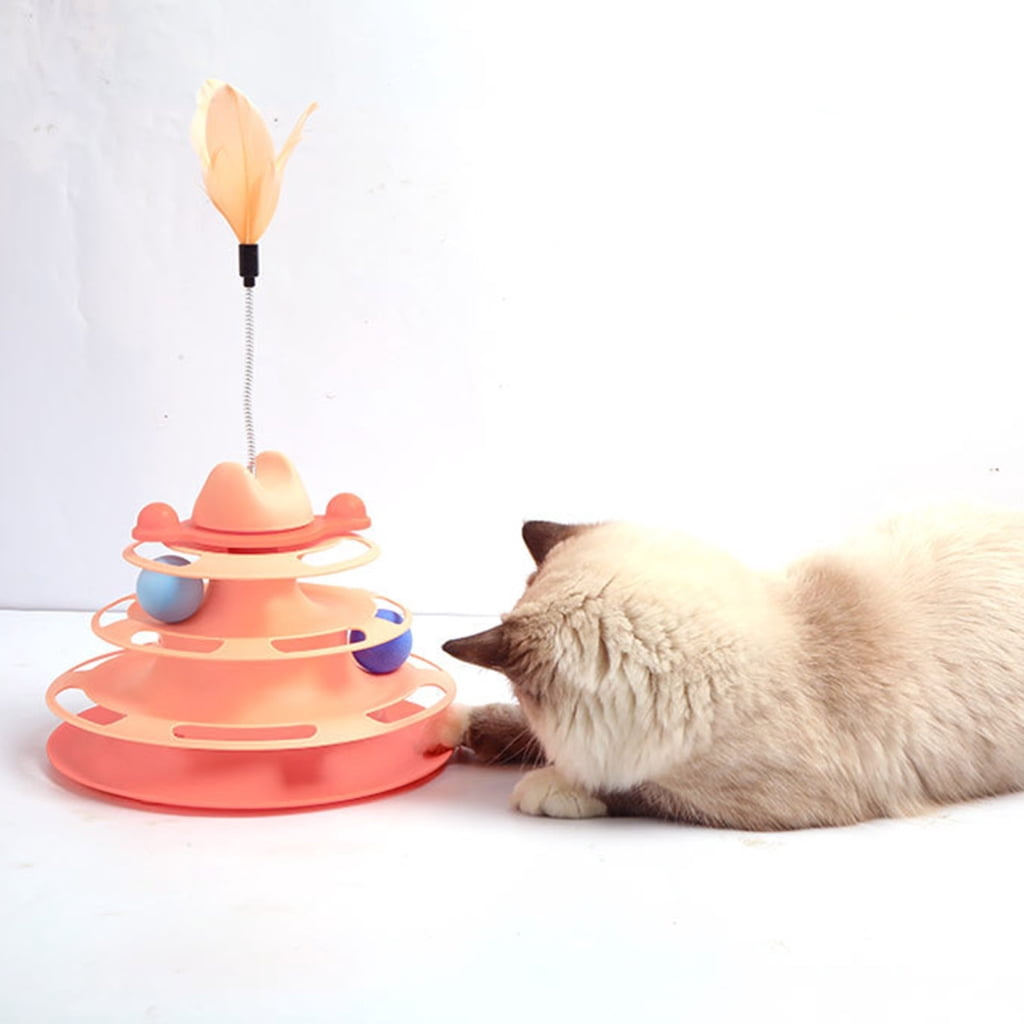 4-Level Roller Track Cat Chaser Toy Rotate Kitten Balls Tower Toy Teaser Toy Interactive Boredom Relief Pet Toy