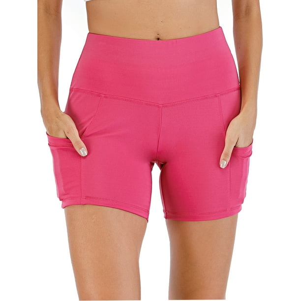 SAYFUT Women's High Waist Out Pocket Yoga Short Tummy Control Workout  Running Athletic Non See-Through Yoga Shorts Solid Athletic Pants  Blue/Pink/Green/Nude - Walmart.com