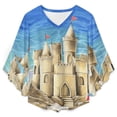 thumbnail image 4 of Sand Castle Beach Christmas Women's V-Neck Blouse With 3/4 Ruffled Bell Sleeves Casual Top Ladies Blouses, 4 of 7