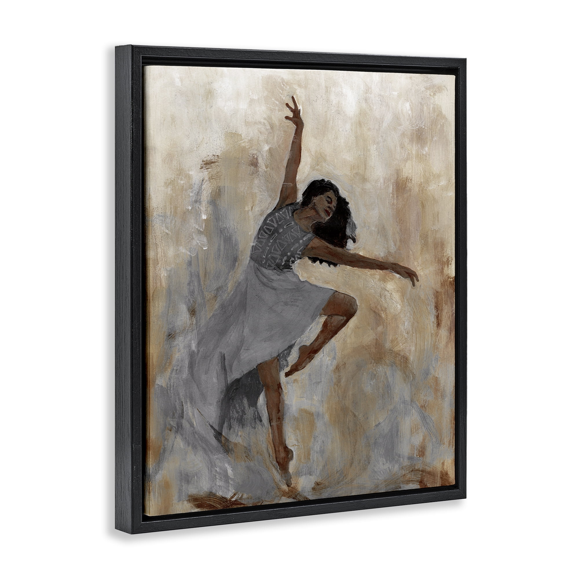 Stupell Industries Flowing Dancer Woman Novelty Painting Black Floater Framed Art Print Wall Art, 17 x 21