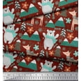 thumbnail image 3 of Soimoi Red Japan Crepe Satin Fabric Bear & Reindeer Cartoon Fabric Prints By Yard 42 Inch Wide, 3 of 3