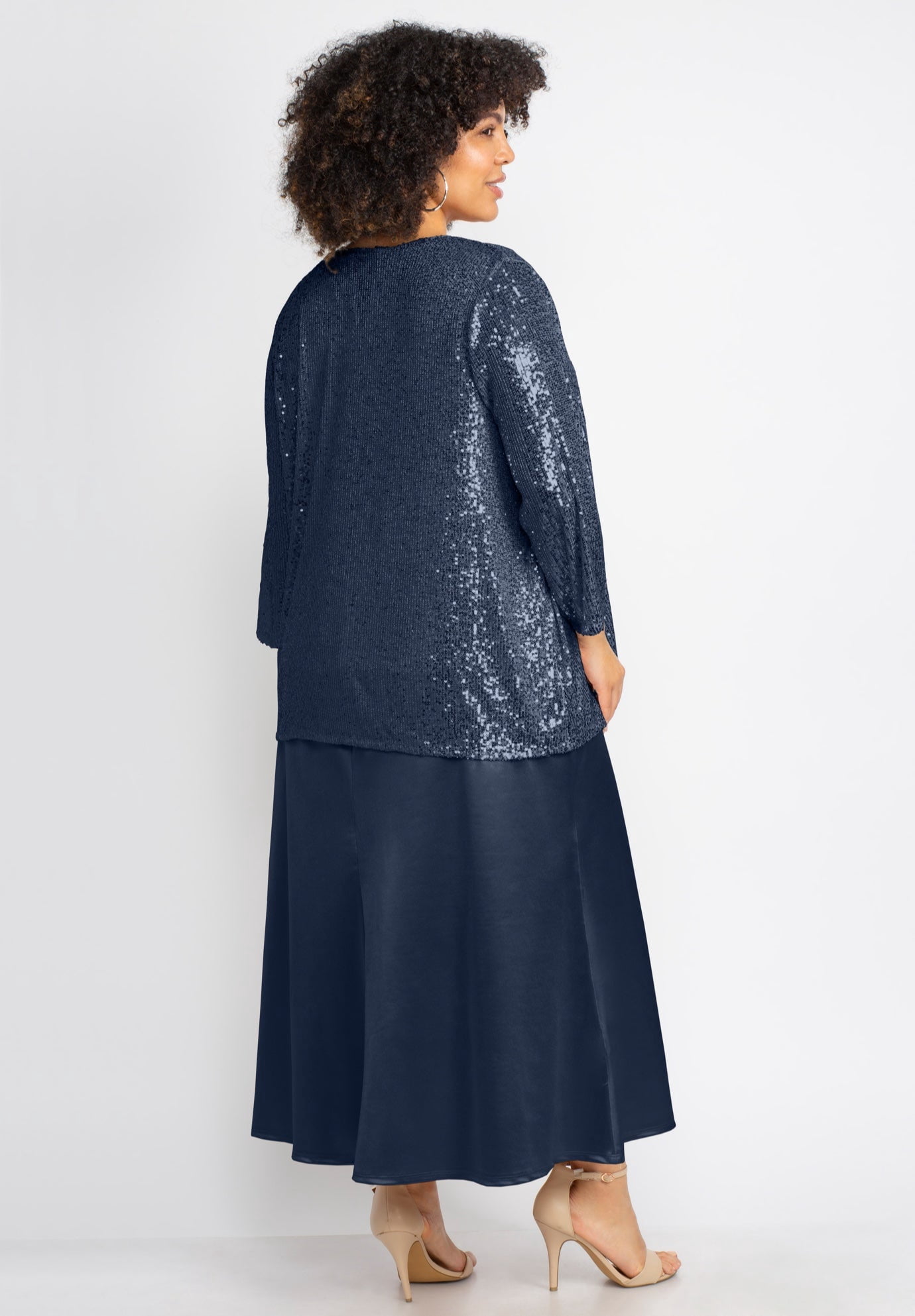 Catherines Women's Plus Size 2-Piece Sequin & Charmeuse Jacket Dress Set