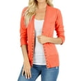 thumbnail image 1 of Women Classic Thin Snap Button Front V-Neck Button Down 3/4 Sleeve Ribbed Knit Cardigan, 1 of 3